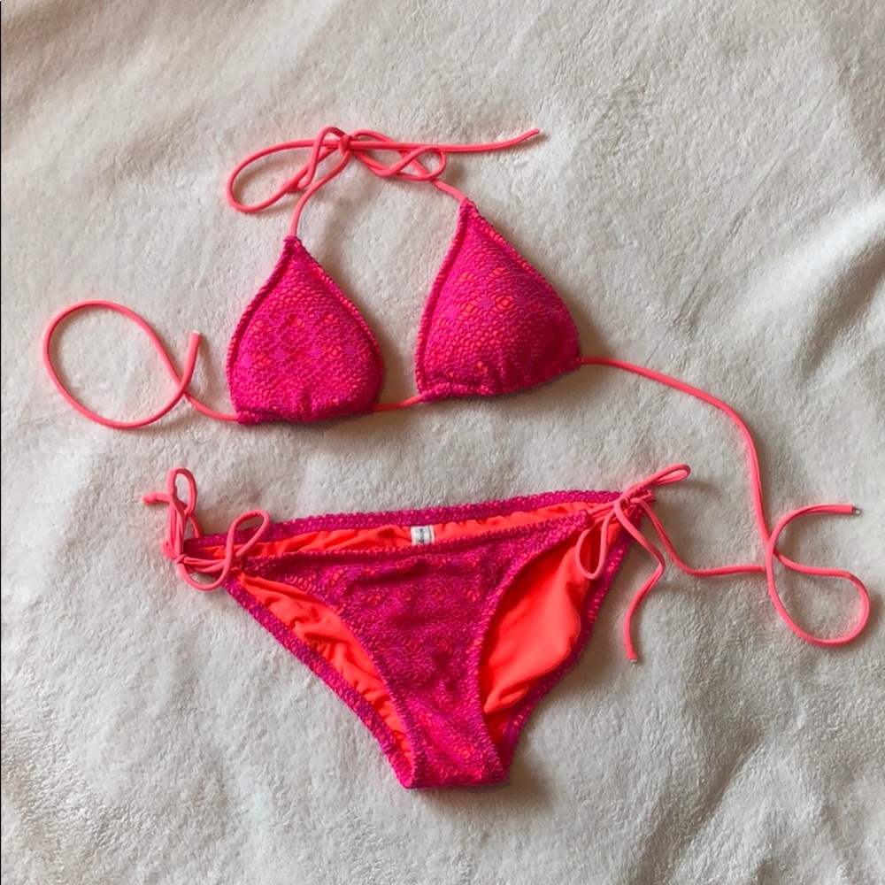 Aéropostale Hot Pink and Coral Crochet Bikini SM